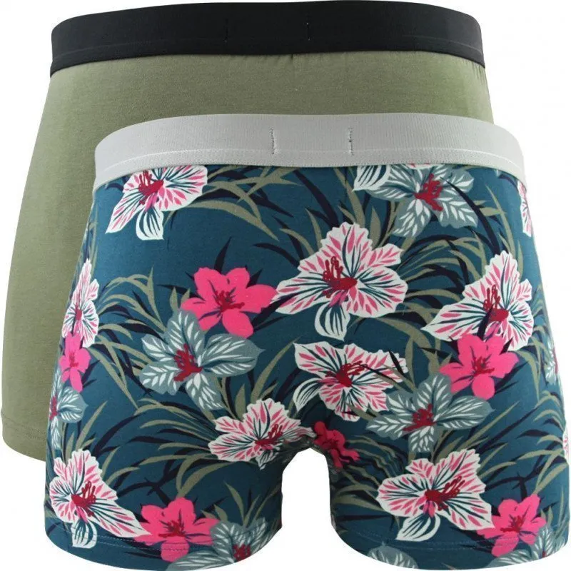 AUBADEMEN 2 Boxers Homme Coton Modal DUO PRUS Kaki Bleu prusse