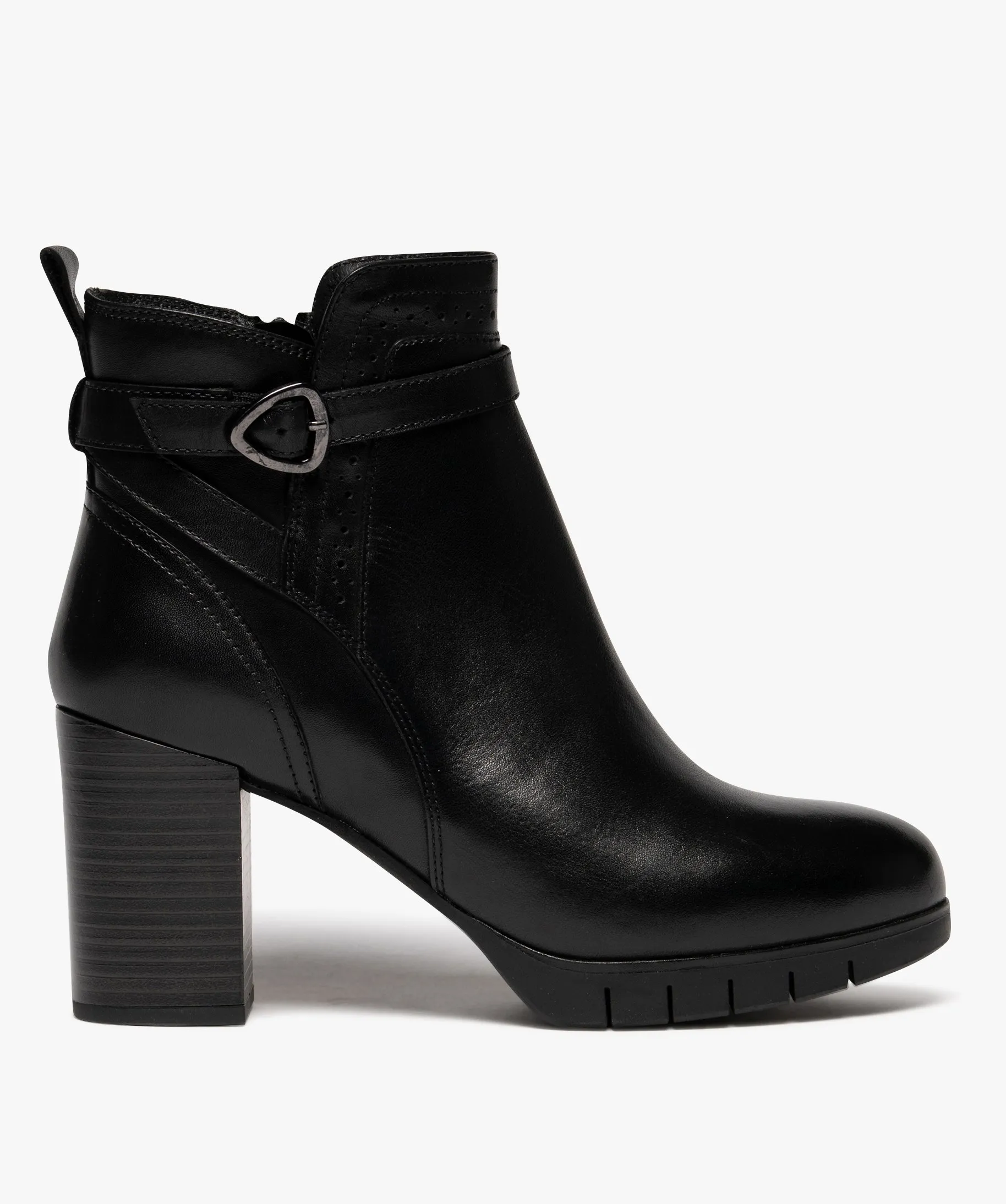 Boots femme à talon haut avec zip et bride à boucle fantaisie noir