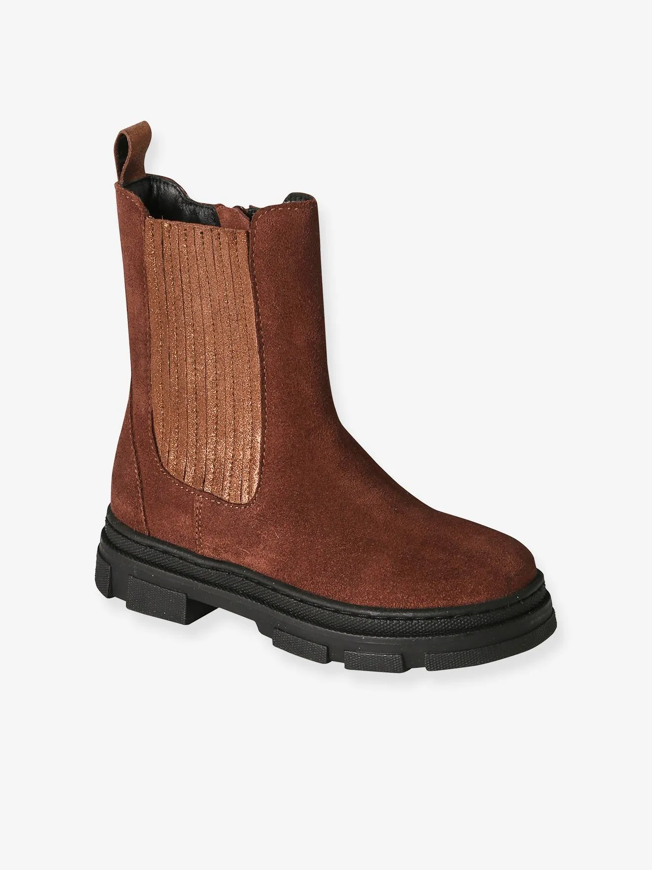 Boots zippées et élastiquées cuir junior marron - Vertbaudet