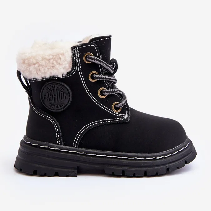 Bottines Trappeur Enfant avec Fermeture Éclair et Peau de Mouton, Noir Marialee le noir