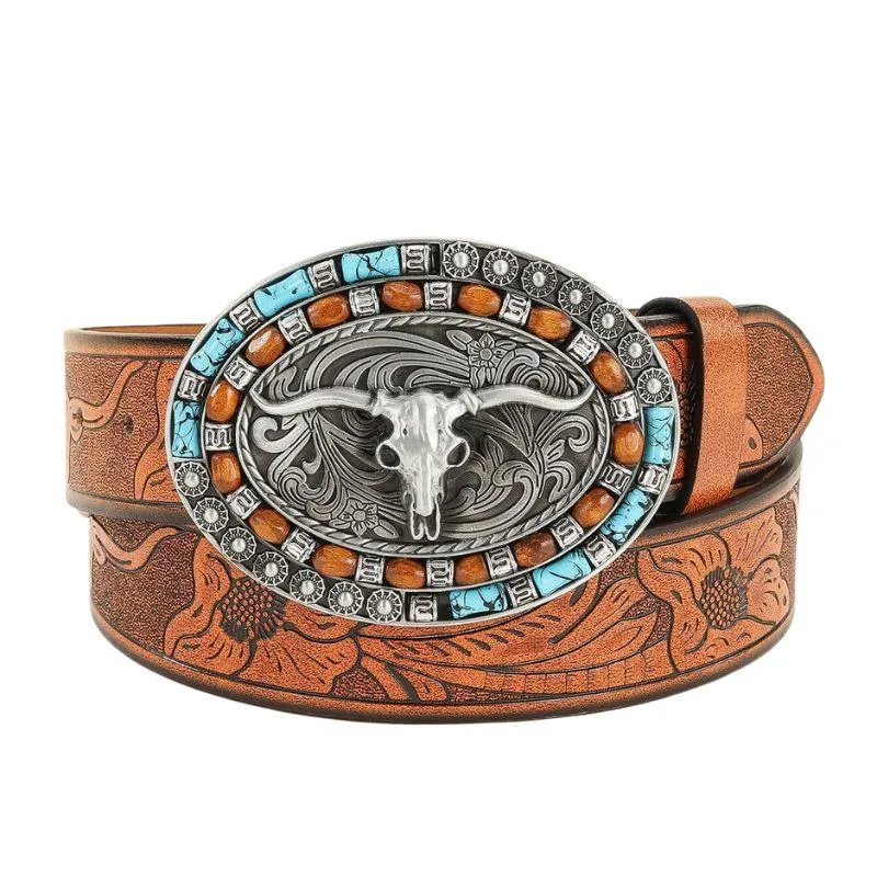 Ceinture Western avec boucle taureau pour homme, modèle Nambuka