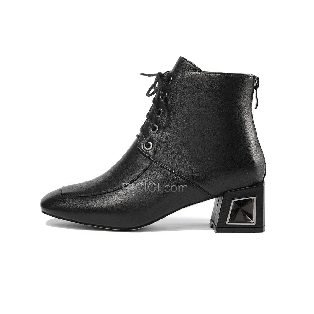 Classique Noir Bottines Talons Carrés Chaussures Travail 5 cm Petit Talon