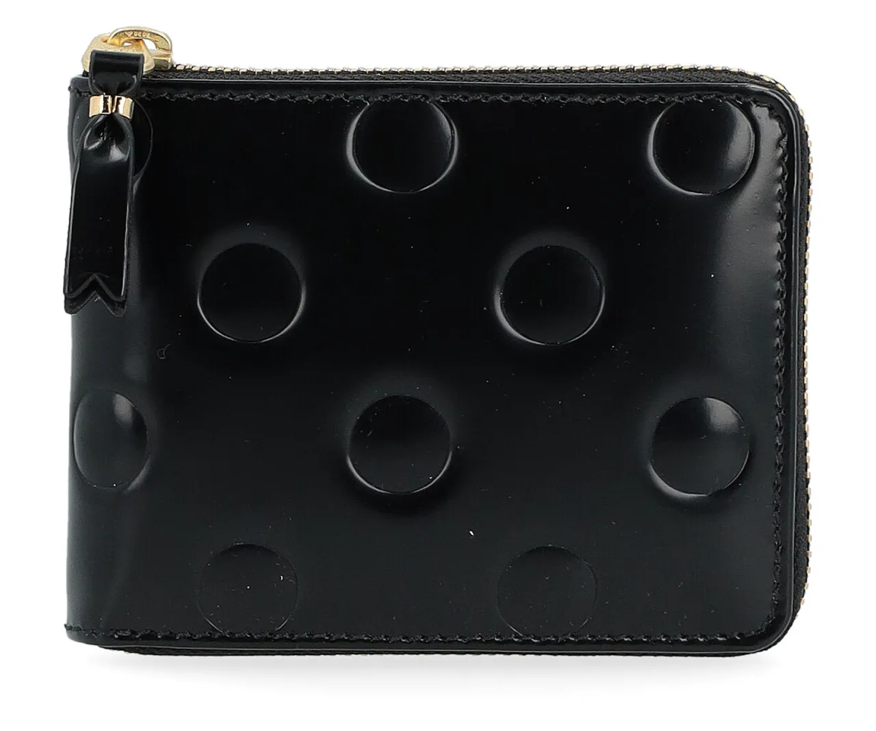 Comme Des Garçons Wallet Portefeuille en cuir noir brillant à pois
