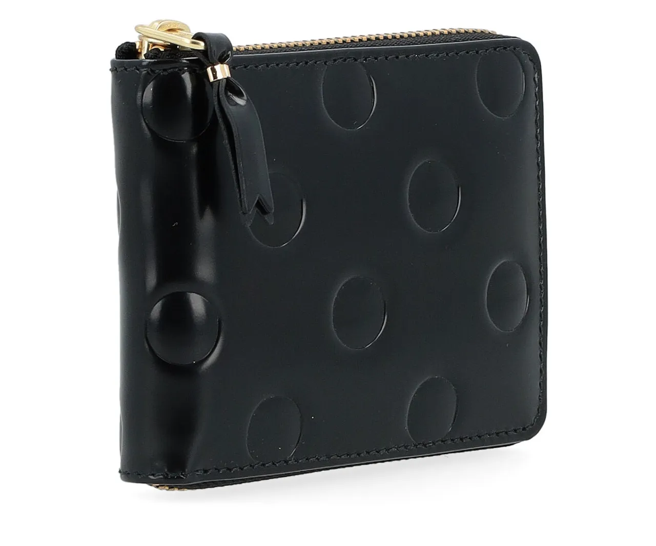 Comme Des Garçons Wallet Portefeuille en cuir noir brillant à pois