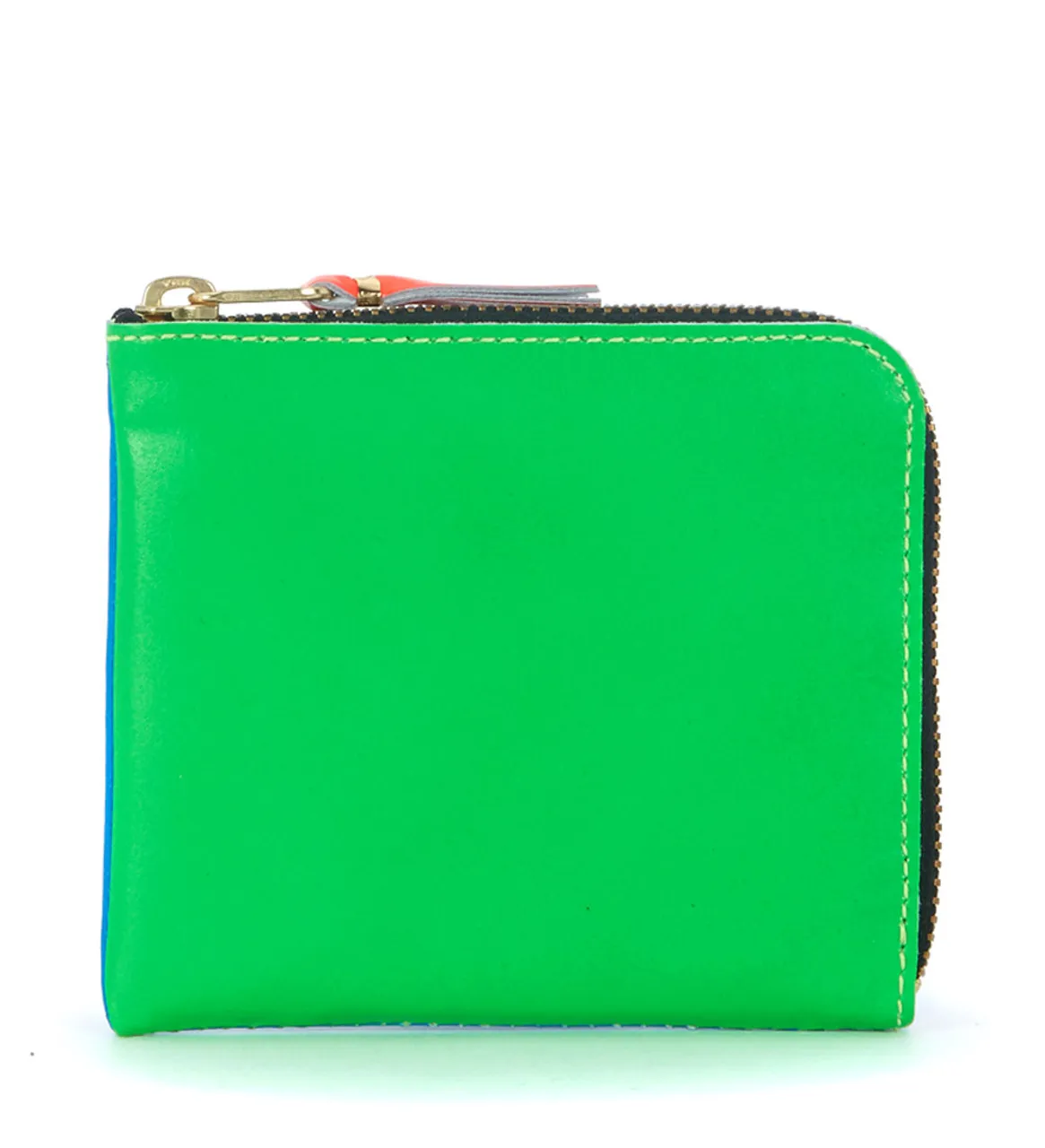 Comme Des Garçons Wallet Portefeuille en cuir vert et bleu fluo