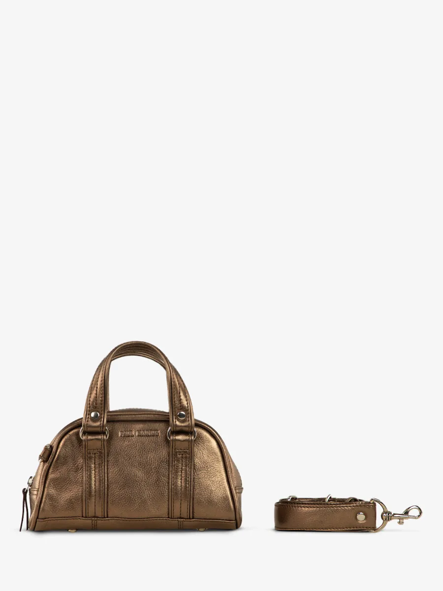 COPPER LEATHER METALLIC HANDBAG WOMEN LeMini Bowling - Copper