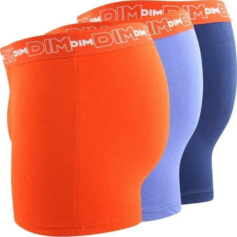 DIM 3 Boxers Homme Coton STRETCH Bleu intense Bleu marin Orange