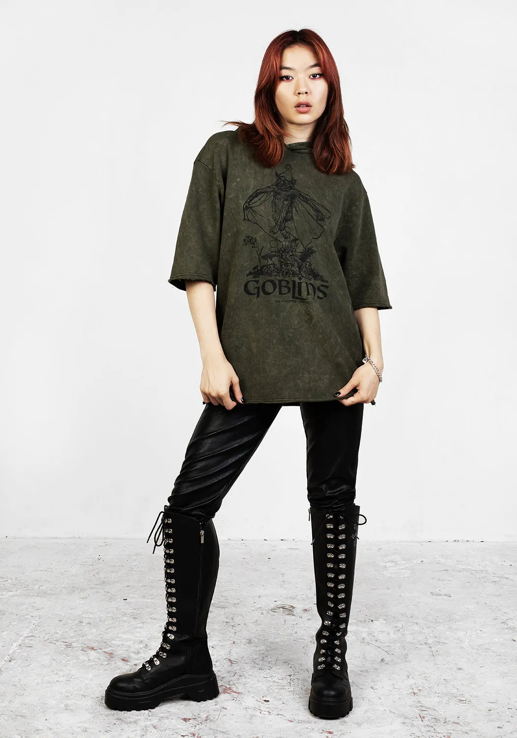 Goblins Green Acid Wash Short Sleeved Hoody