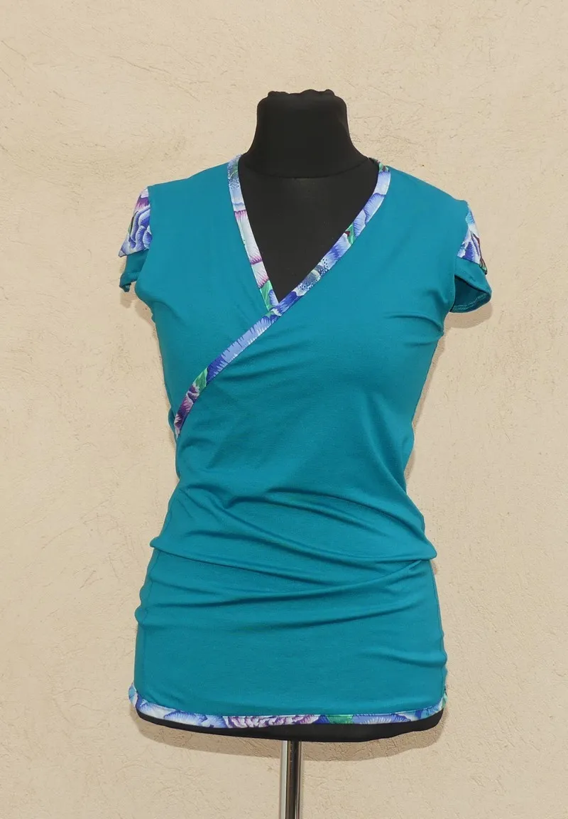 Haut façon cache cœur en jersey viscose sea blue T36/38