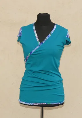 Haut façon cache cœur en jersey viscose sea blue T36/38