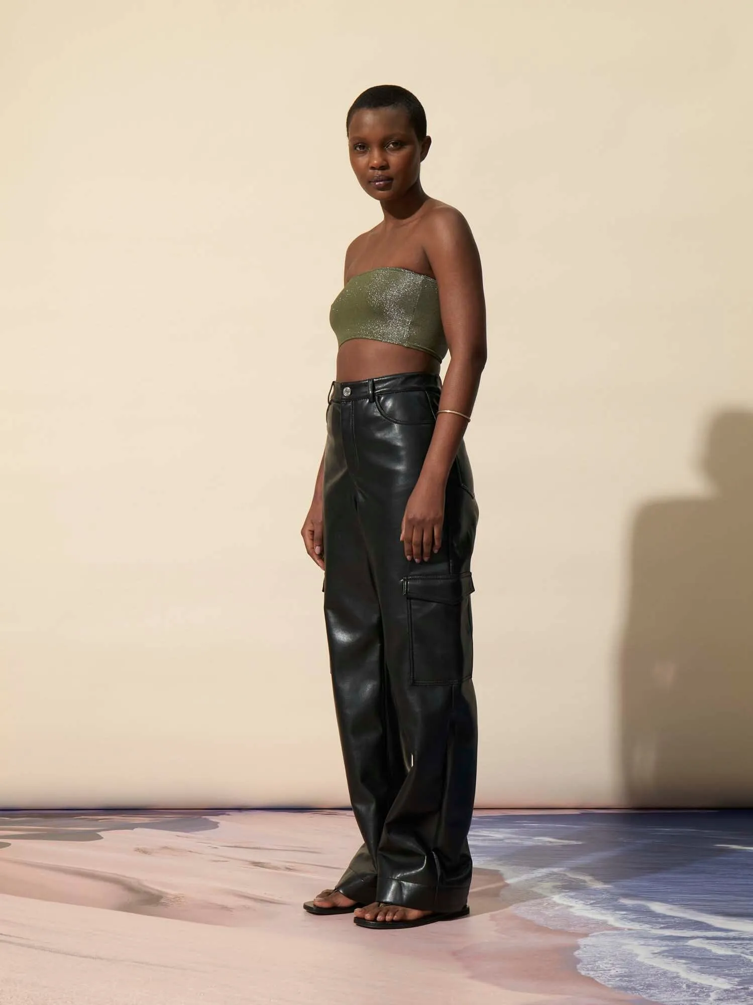 MALU - Top bandeau cropped en jersey fils métallisés Oeko-Tex Vert