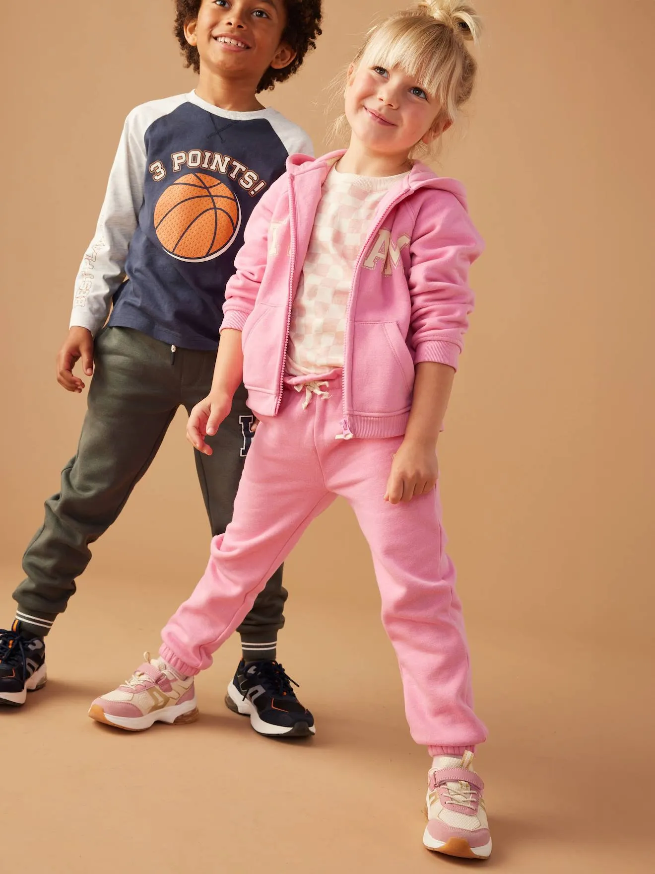 Pantalon jogging en molleton fille ceinture paperbag rose bonbon - Vertbaudet