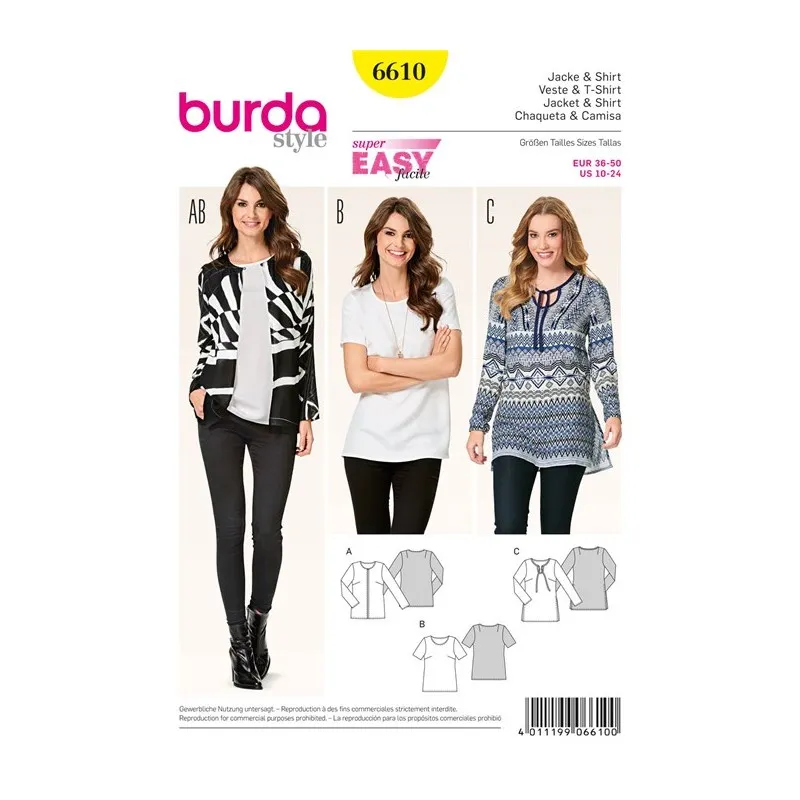 Patron Femme Veste & T-shirt Burda n°6610