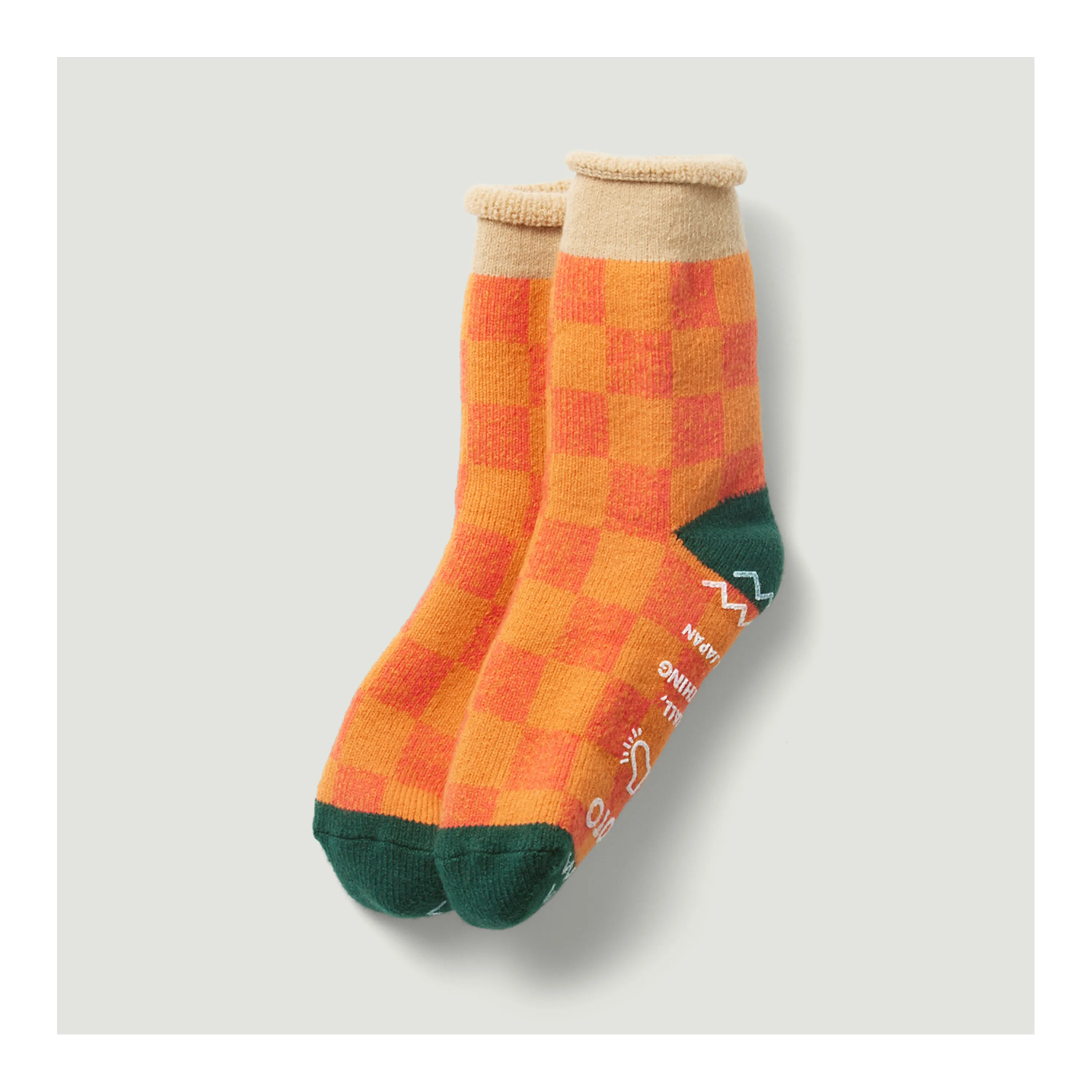 Pile Room Checkerboard Wool Socks Beige/D.Green