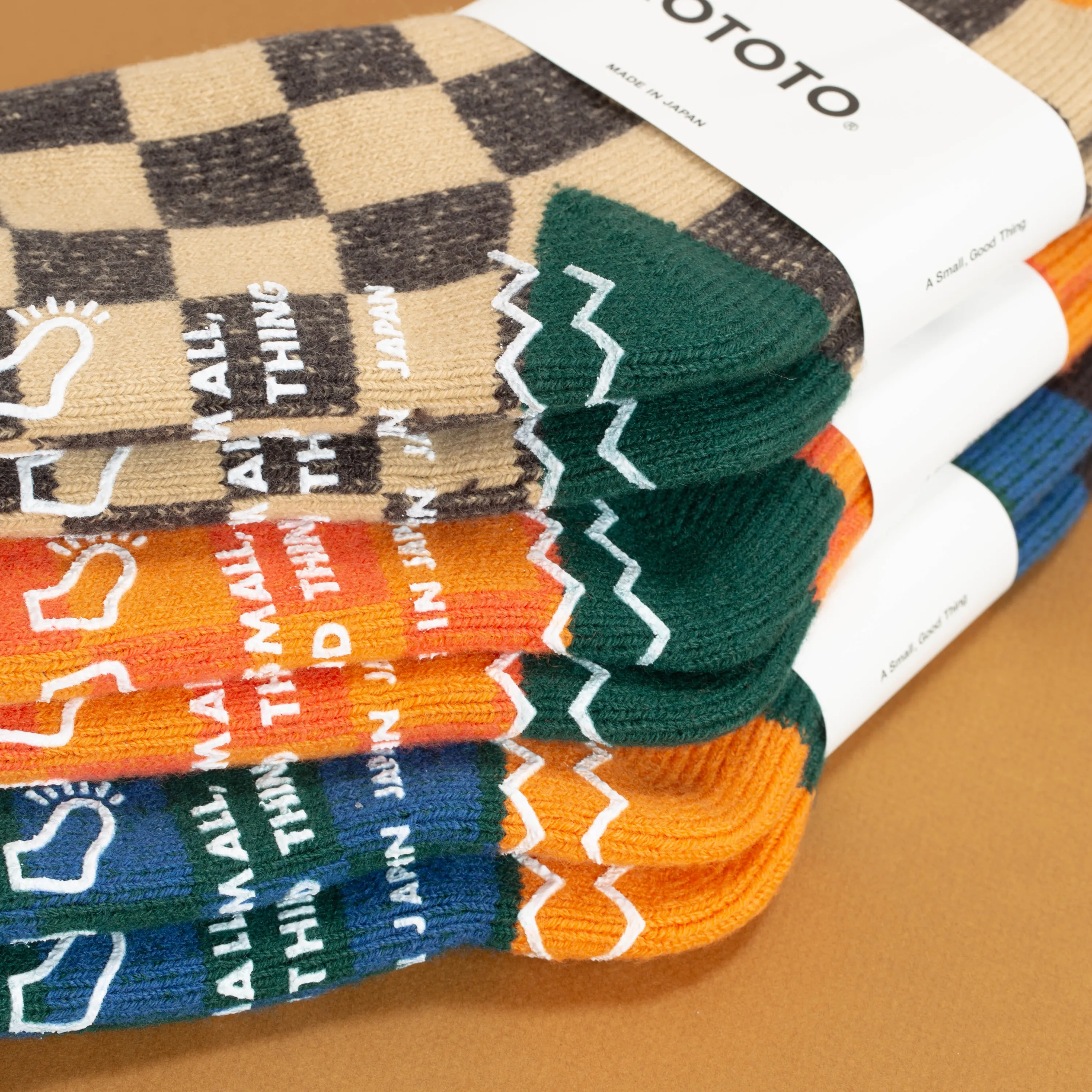 Pile Room Checkerboard Wool Socks Beige/D.Green