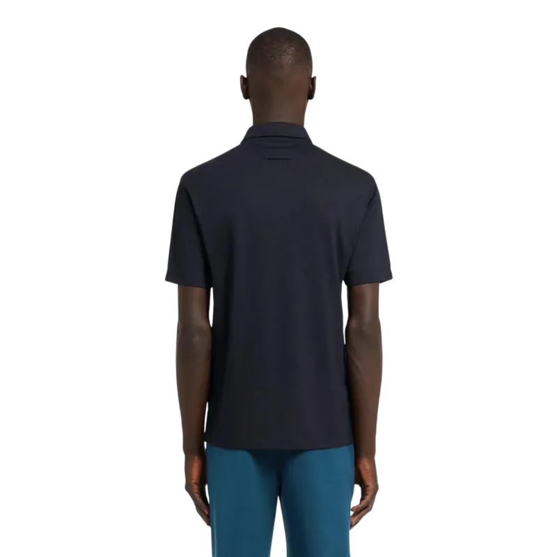 Polo manches courtes jersey laine bleu marine