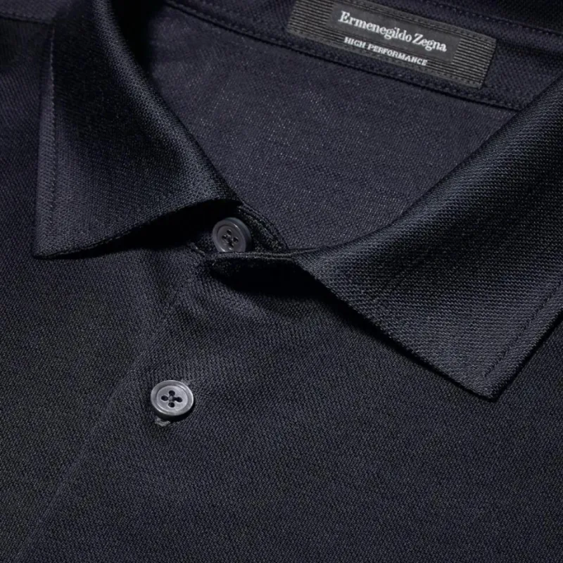 Polo manches courtes jersey laine bleu marine