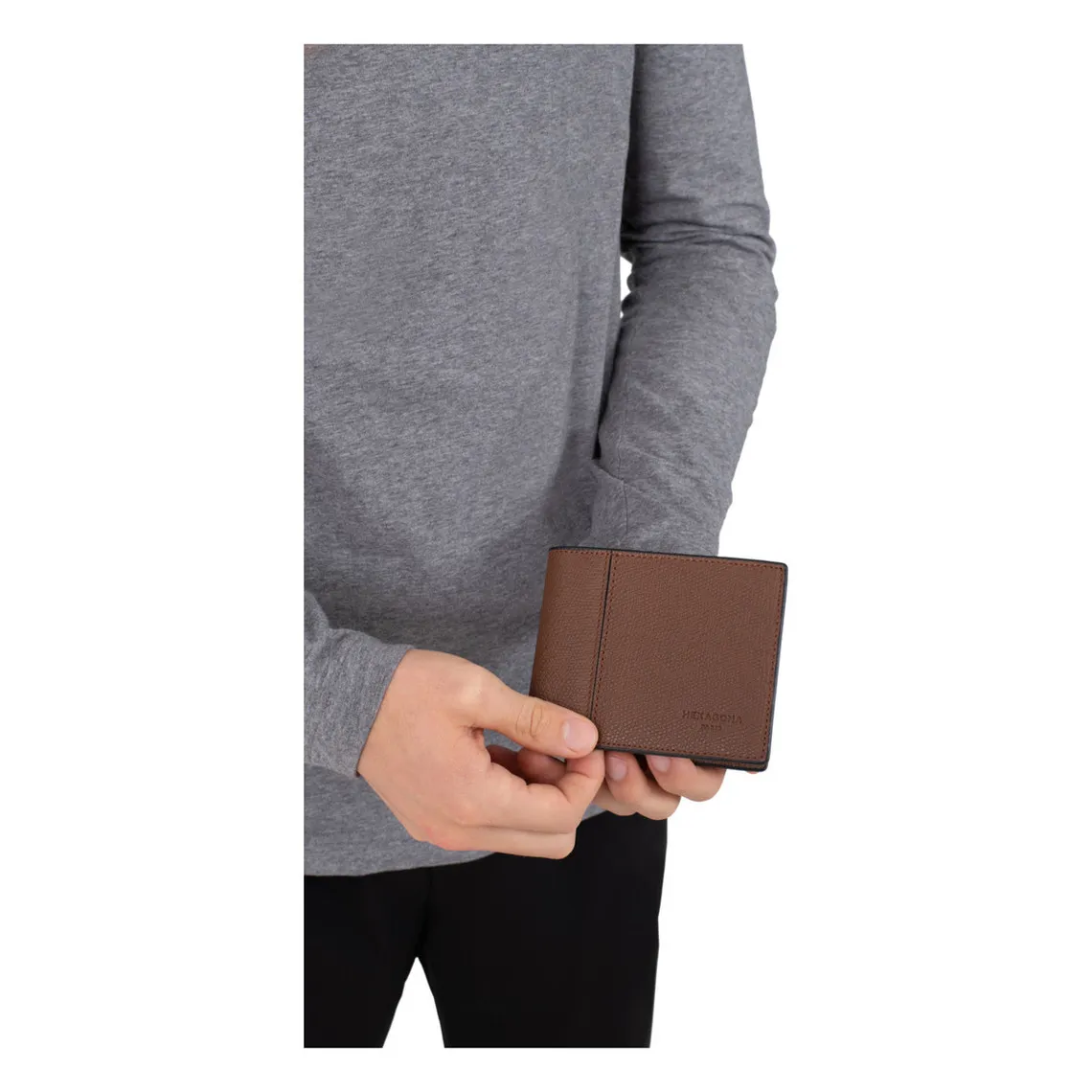 Portefeuille italien Stop RFID Cuir DANDY Marron Hexagona - Portefeuille & Porte cartes Homme sur MenCorner