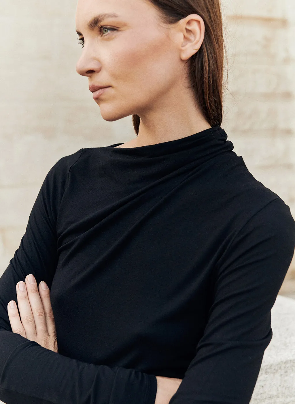 Robe longue Kara noire en jersey de bambou