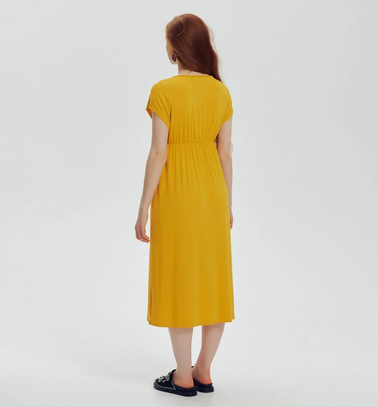 Robe mi-longue en jersey - Ocre