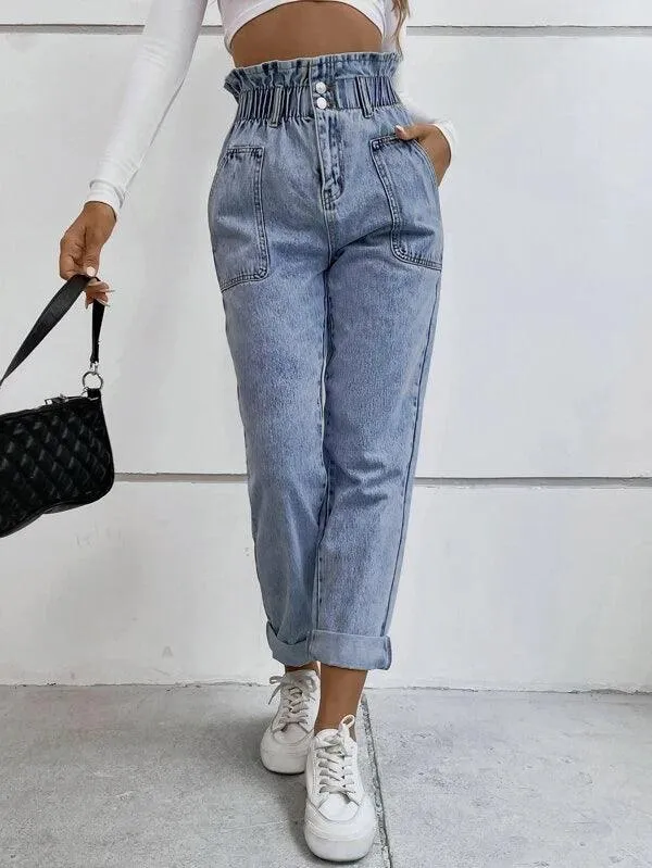 SHEIN Frenchy Jean mom à taille froncée