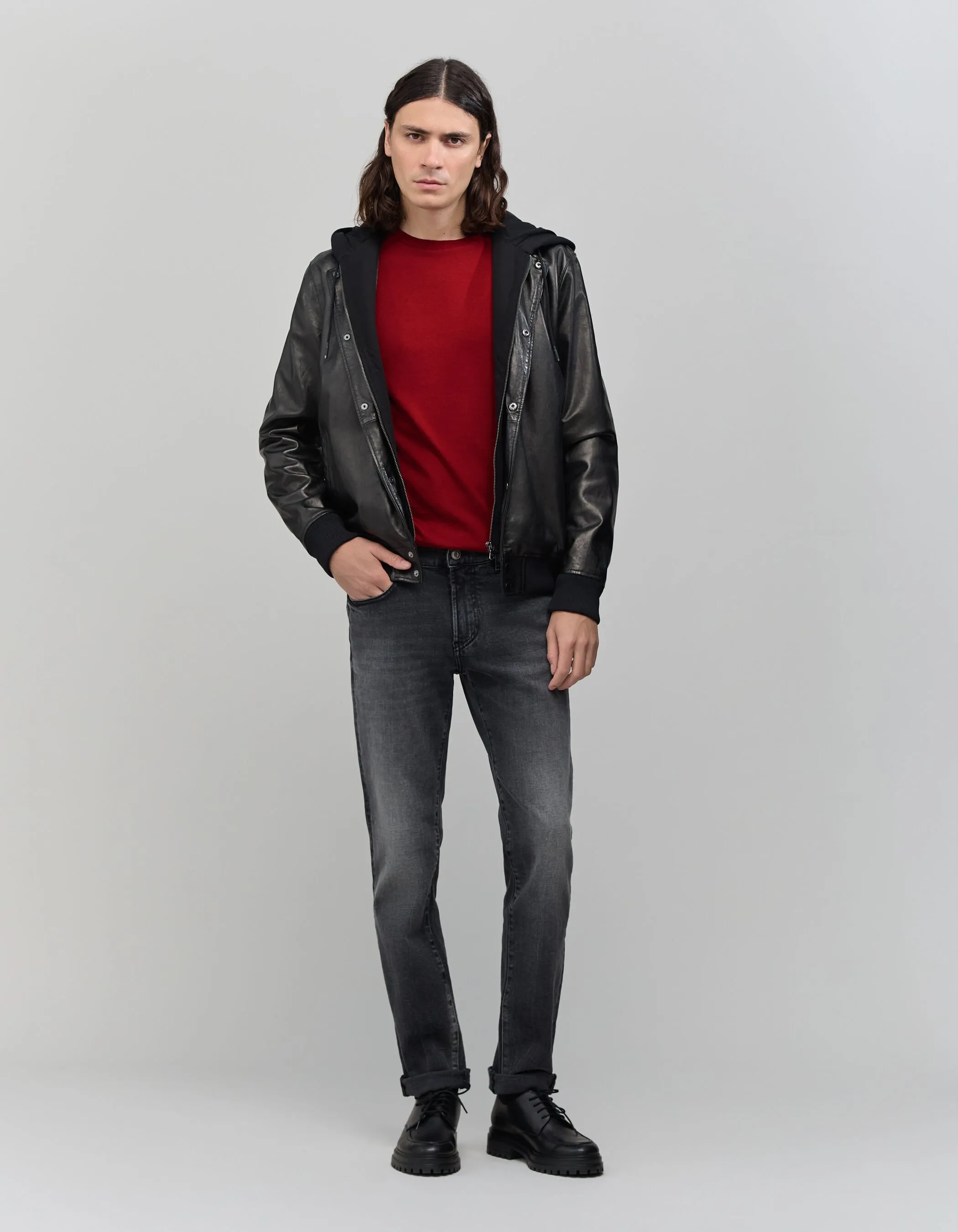 T-shirt rouge foncé mix coton modal Homme