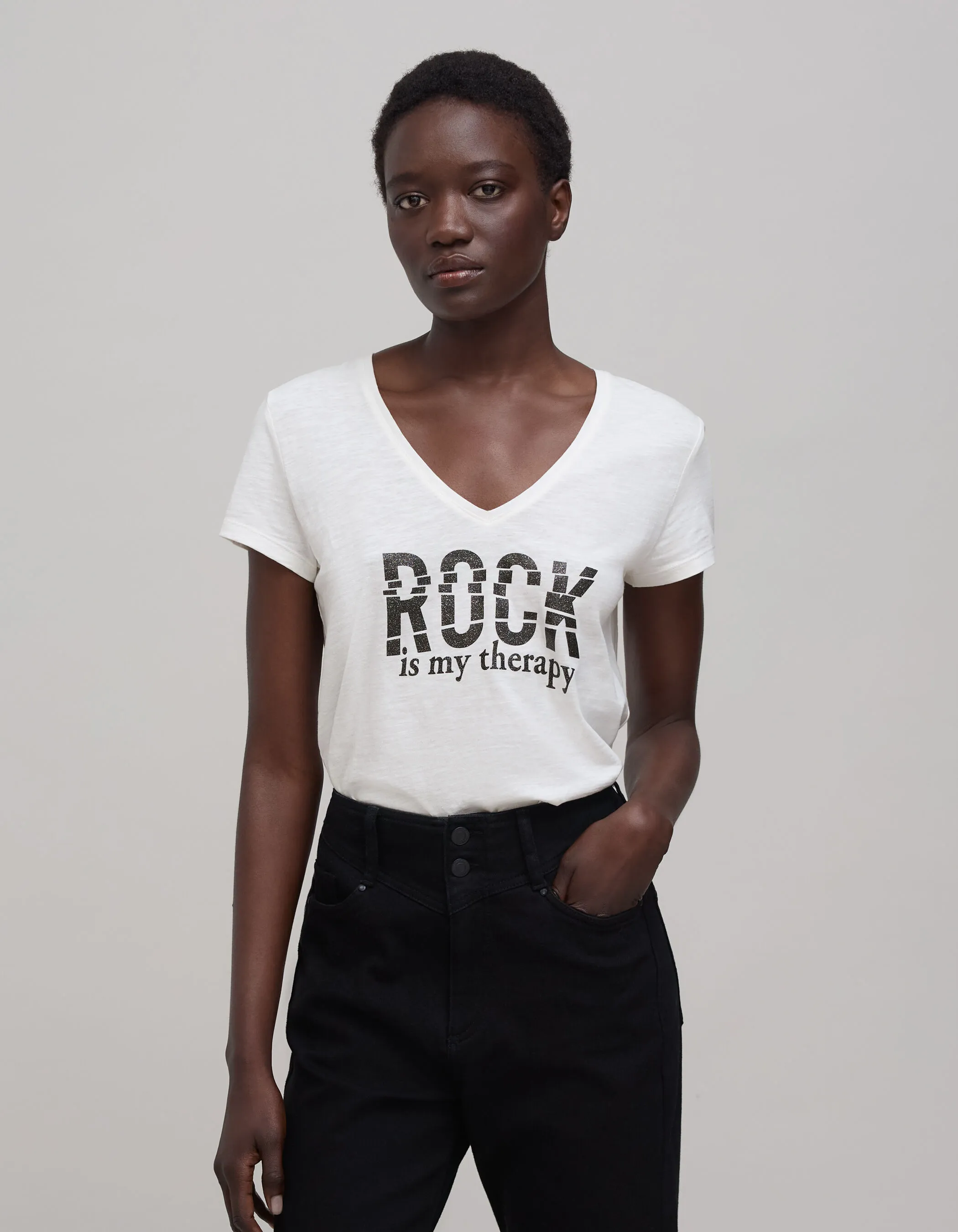 Tee-shirt blanc coton bio message pailleté Femme