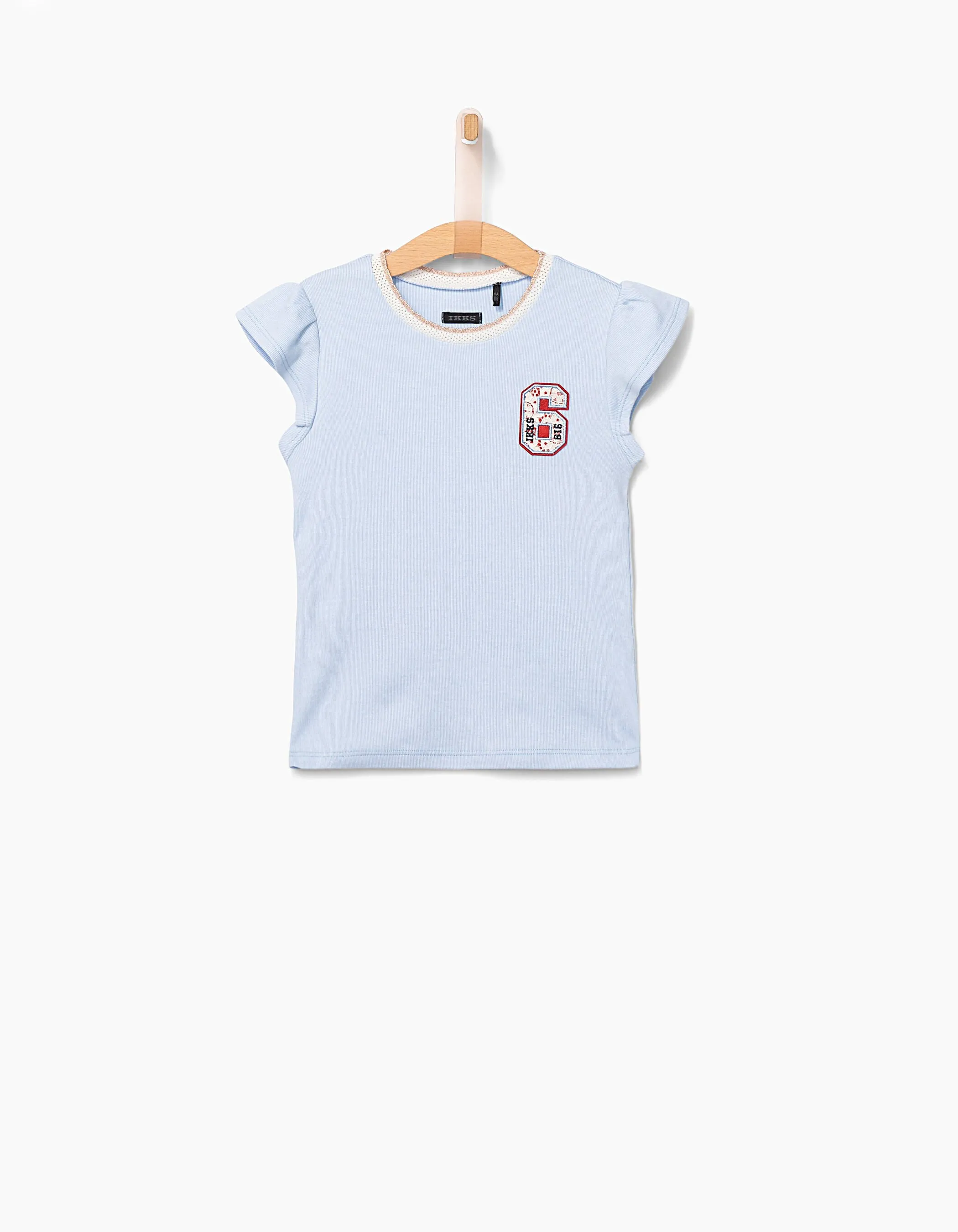 Tee-shirt bleu ciel à manches volantées fille