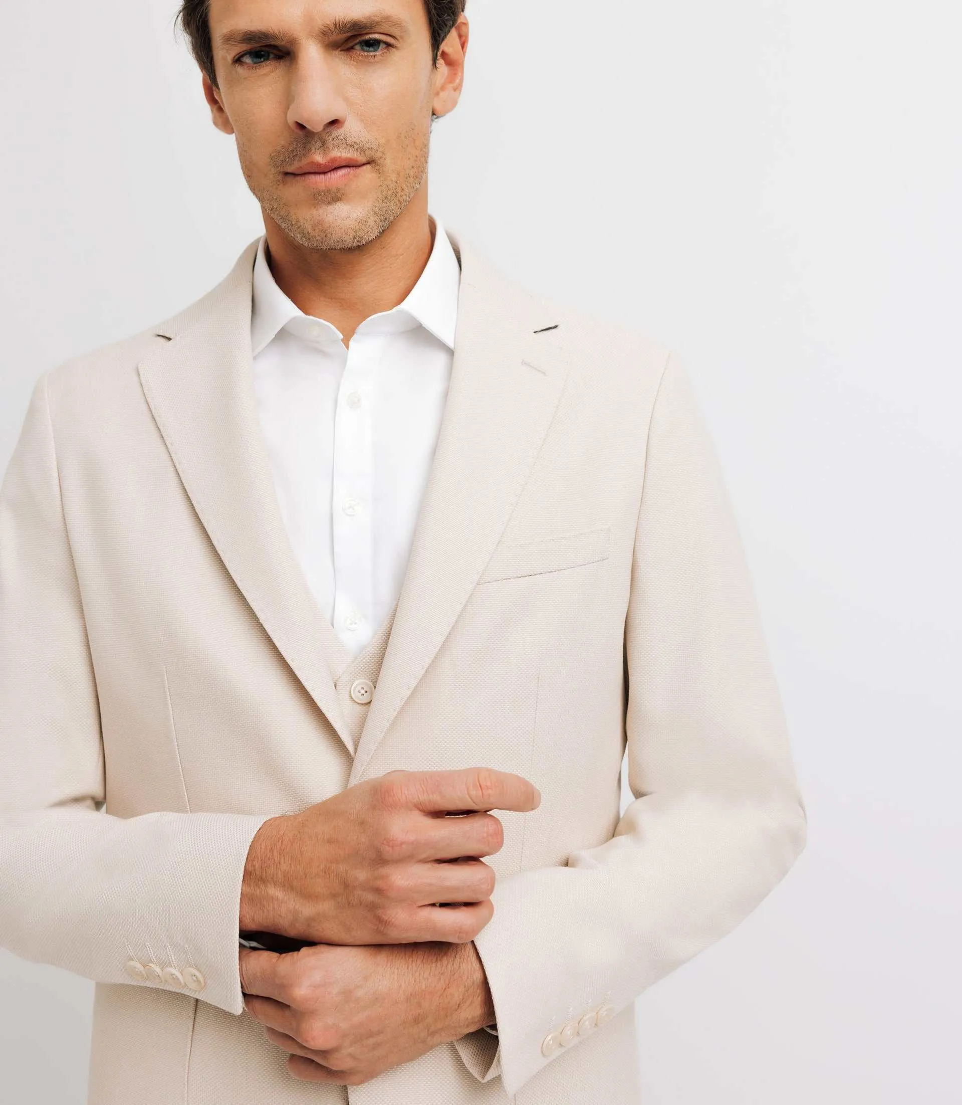 Veste casual armurée effet nid d'abeille écru