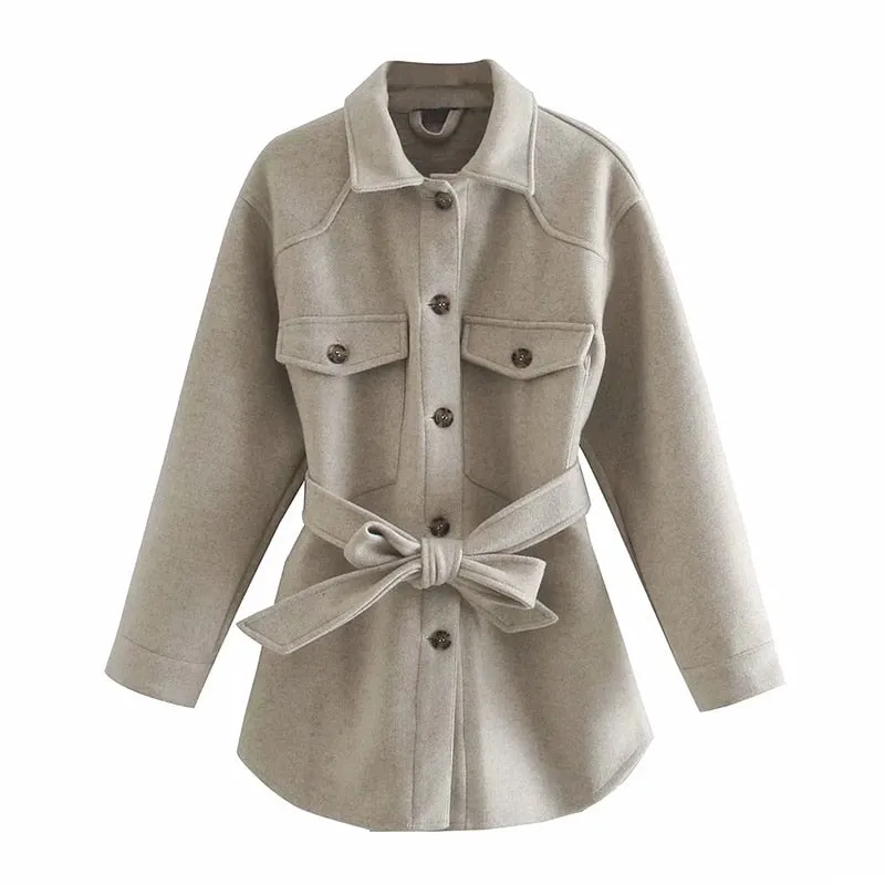 Veste Longue Chic Avec Ceinture
